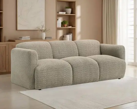 **Modern Plush Sofa Upholstered in Textured Brown Fabric**