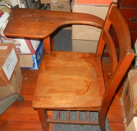 Old Kids Wood School Desk Chair - Writing Deskchair
