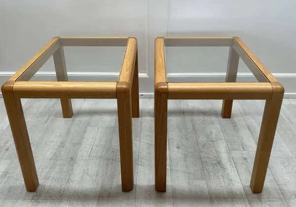 Danish End Table with Glass Top TWO Oak Frame Matching Tables $165 Eac