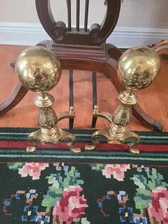 vintage canonball solid brass andirons