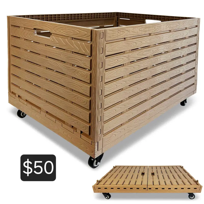 collapsible rolling crate with wheels 35 x 24 x 4