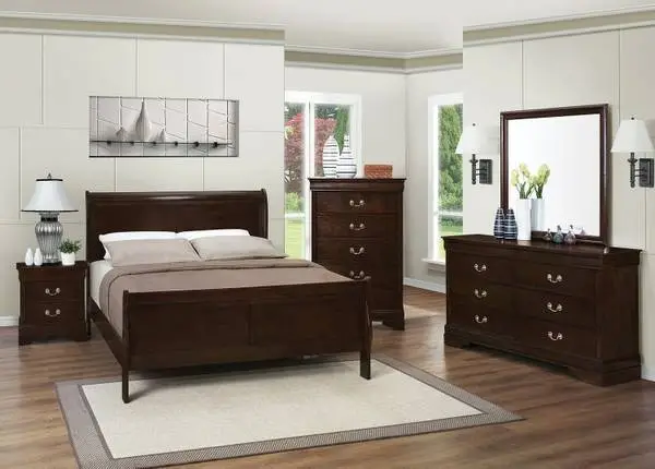 New Wood Sleigh Bed in Cappuccino from