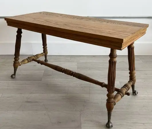 Antique Oak Clawfoot Coffee Table Entryway Bench