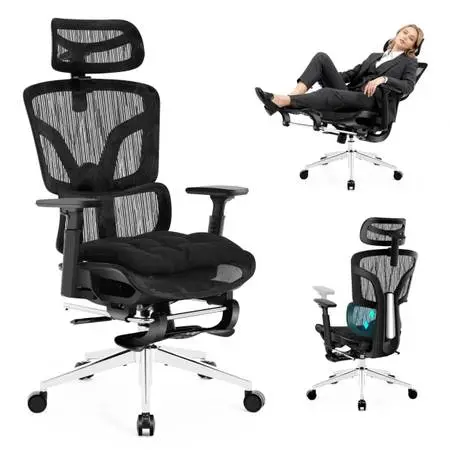 Ergonomic Office Chair with Footrest, Big and Tall Office Chair 4-Level Adjustab