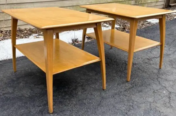 Heywood Wakefield pair of side Tables platinum M1 502G.