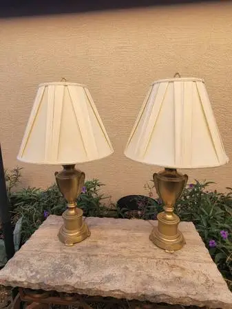 Vintage Ethan Allen Brass Table Lamp Pair With Original Shade Lamps