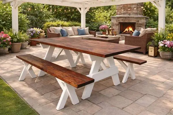 Picnic Tables and Garden Wooden Bridges.