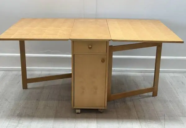 Mid Century Dropleaf Dining Table with Storage Compartment