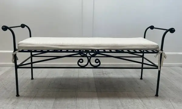 Wrought Iron Bench Settee with Seat Cushion