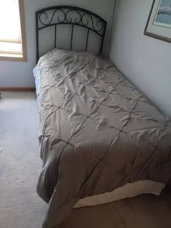 Twin Headboard, Frame, Mattress, Foam Pad, Protector & Pillow