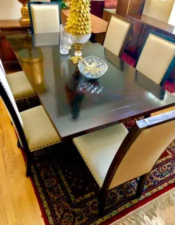 RH- RESTORATION Hardware table & 6 WORLD MARKET modern chairs.