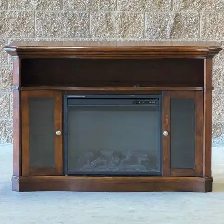 Brown Modern Media Console Fireplace TV Stand