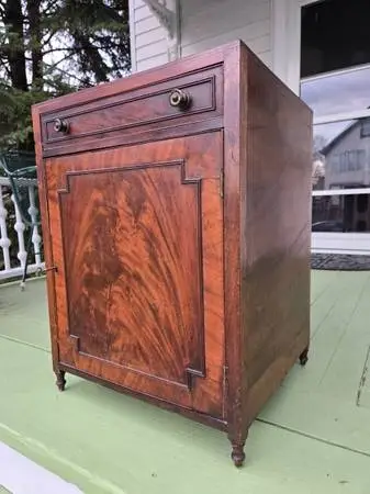 Antique Regency Confiturier Flame Grain Mahogany Cabinet