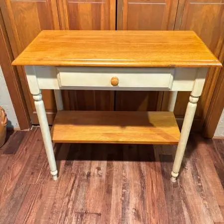 Solid Wood Side Table with Single Drawer and Lower Shelf