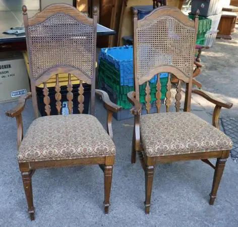 2 Cane Back Dining Arm Chairs with Nice Upholstery $15 for BOTH