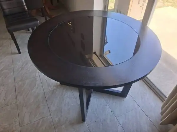 Beautiful solid dark wood glass top dining room kitchen table XLNT CON