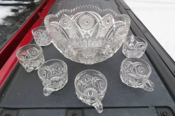 PUNCH BOWL SET - CUT GLASS - VERY UNIQUE !