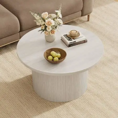 31.5 Round Coffee Table with Solid Wood Base