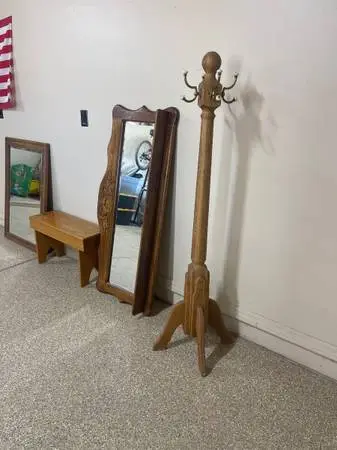 Solid oak mirrors and coat rack
