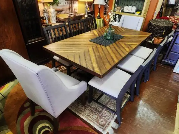 Joanna Gaines Chevron Modern Farmhouse Table with 8 Chairs-84L x 44W