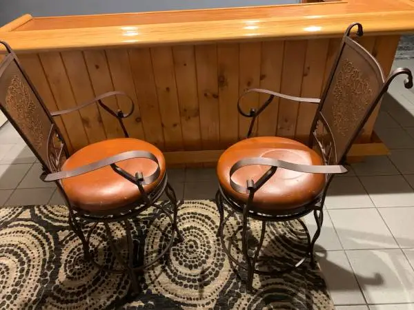 Copper & faux leather swivel stools