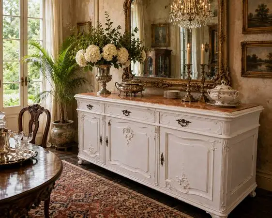 Large Antique French Provincial Marble-Top Sideboard / Buffet A BEAUT