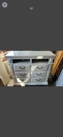TV chest 6 drawers white dresser solid wood media center L48”*D18”*H42”(ad