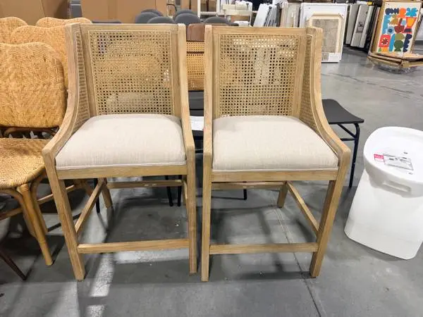 Deville Upholstered Wood Cane 25.5 Counter Bar Stools (Set Of 2)