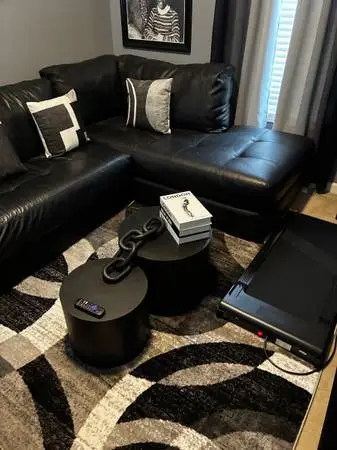 Nice black faux leather sectional