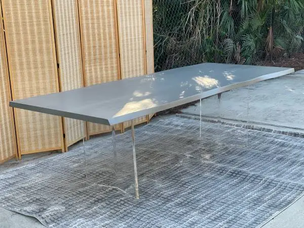 Custom Dinec 8’ Long Gray Coastal Live Edge Dining Table