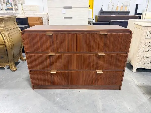 Dexmalle Walnut Modern 6-Drawer Fluted Waterfall Standard Dresser