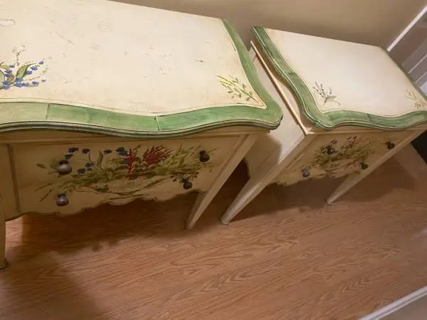 Painted Side Tables/Nightstands Green and White Floral Design