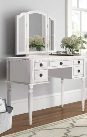 Way fair Torrance Vanity white tri-fold mirror dressing vanity desk L43”*D19