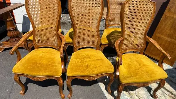 Vintage Set of 5 Mid Century Italian Provincial Cane Back Dining Chairs yellow c