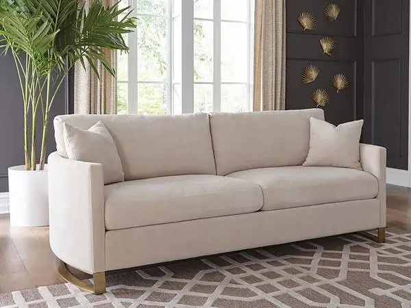 **Classic Modern Sofa with Gold Legs Upholstered in Soft Velvet Fabric