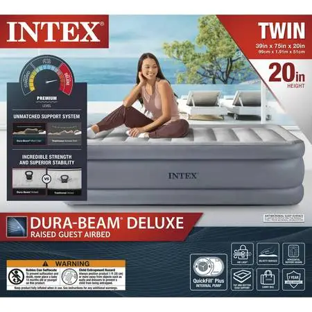 Intex Dura-Beam Series TWIN Deluxe Airbed Mattress w Portable Pump
