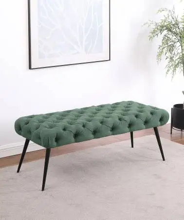 **New Modern Accent Bench with Metal Legs Upholstered in Green*