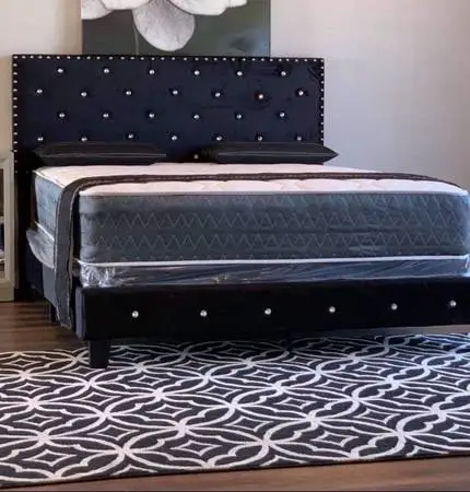 BRAND NEW UPHOLSTERED PLATFORM BED WITH PLUSH MATTRESS (FREE DELIVERY)