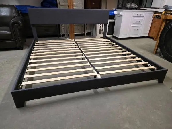 Modern Gray Upholstered King Size Platform Bed Frame