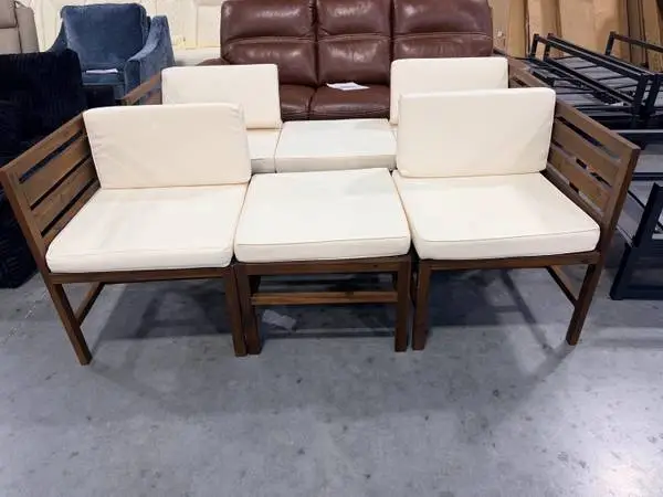 Dark Brown Acacia Wood Modular Left And Right Arm Outdoor Sectional