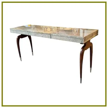Luxurious Desk With Granite Laminate + Walnut Legs