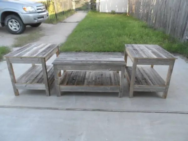 Rustic Hidden Drawer Barnwood Coffee Table / End Table Set Small Size
