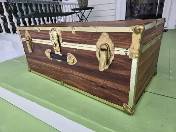 Mid Century Brass and Wood Trunk