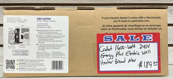 Cadet 1600-Watt 240V Energy Plus Electric Wall Heater Brand New