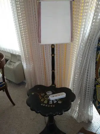 Vintage Black Lacquer w/ pearl Inlay Side Table built in lamp