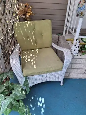 Wicker patio chair with cushions