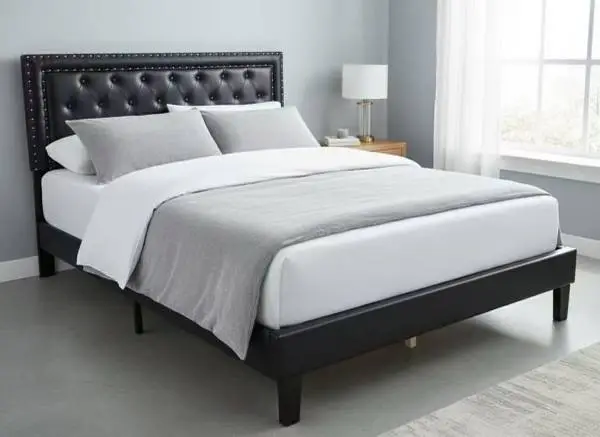 BRAND NEW QUEEN SIZE LEATHER PLATFORM BED WITH PLUSH MATTRESS (FREE DELIVERY)