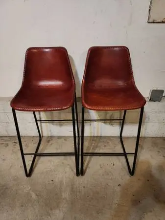 CB2 Genuine Leather Counter Stools Set of 2 - Brown - 42