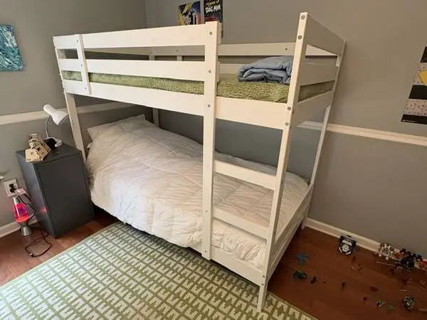 Ikea Mydal bunk bed, Naturepedic organic twin mattress, Ikea mattress