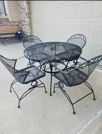 Sunbeam Vintage Wrought Iron Sturdy Patio Table and Springer Chairs